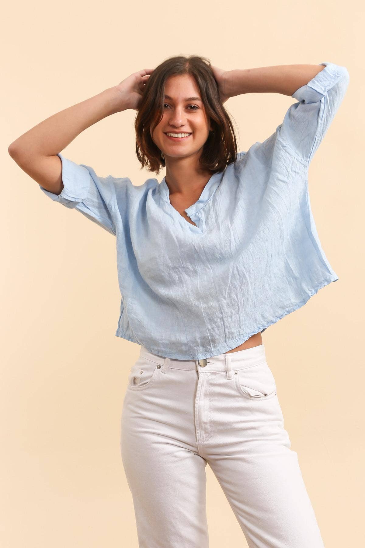 Made in Italy 100% Linen v-neck Easy Top