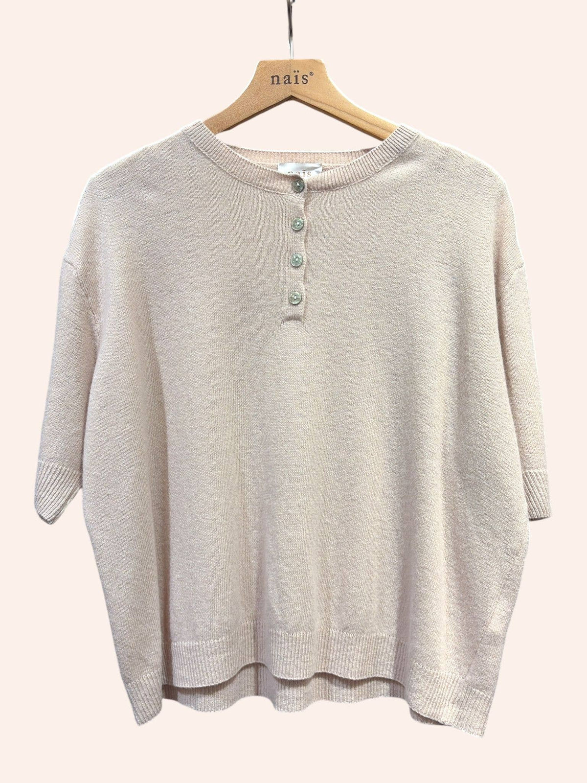 Nais Paris Short-sleeve Tunisian-collar sweater in cashmere and wool