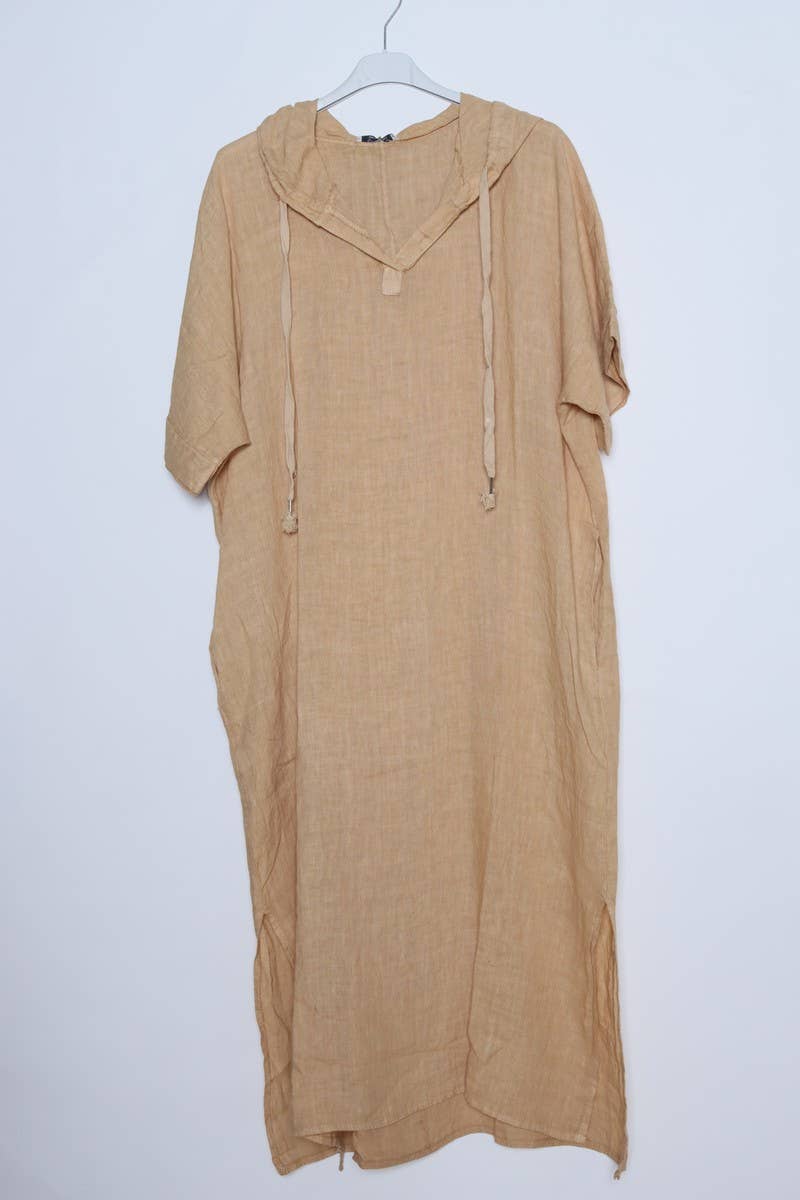 Made in Italy 100% Linen The Cover Up Dress - Camel, Charcoal
