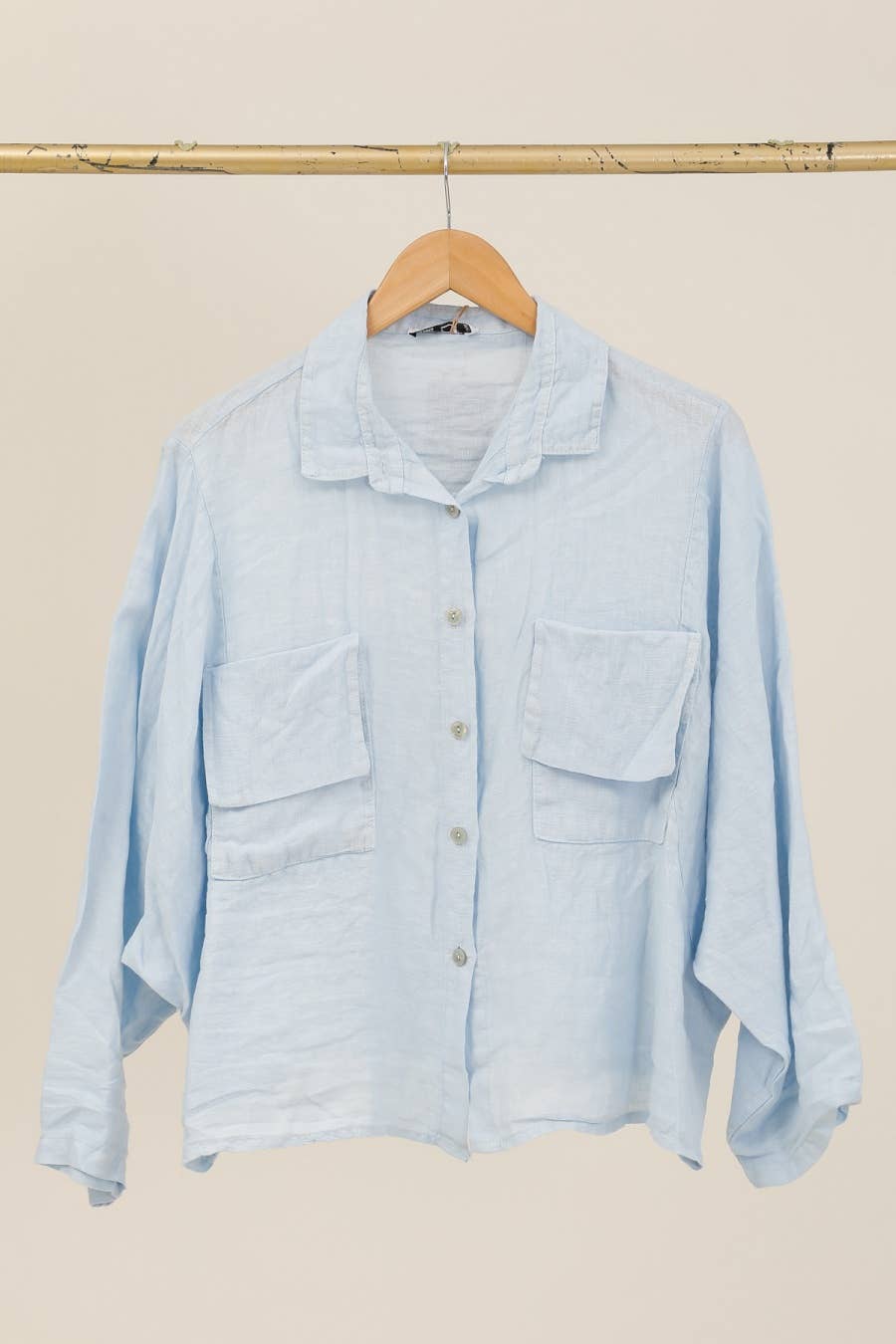 The Linen pocket blouse- Sky Blue and Camel