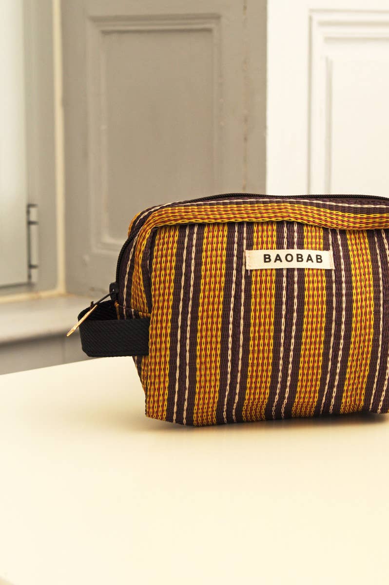 BAOBAB Striped mesh pouch Mustard Brown