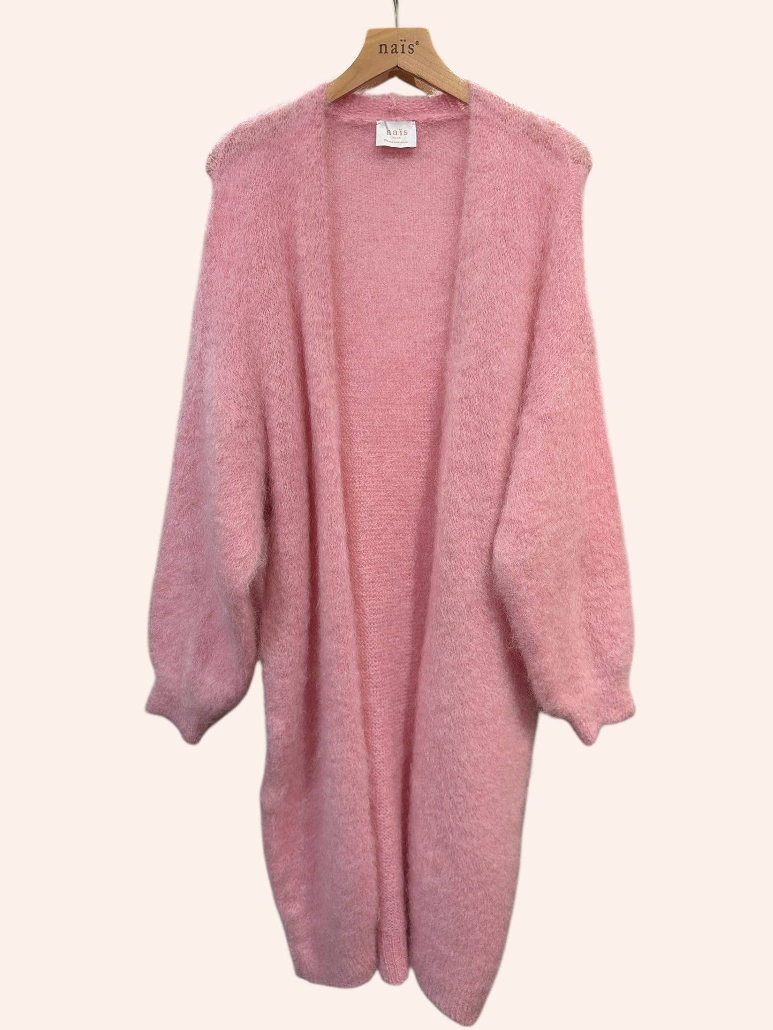 Nais Paris Long open kid mohair cardigan - Pink