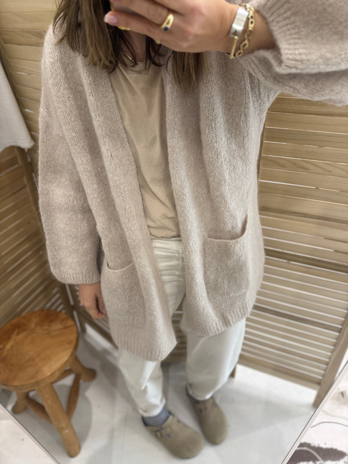 Nais Paris mid-length Mohair and Wool Cardigan- Beige