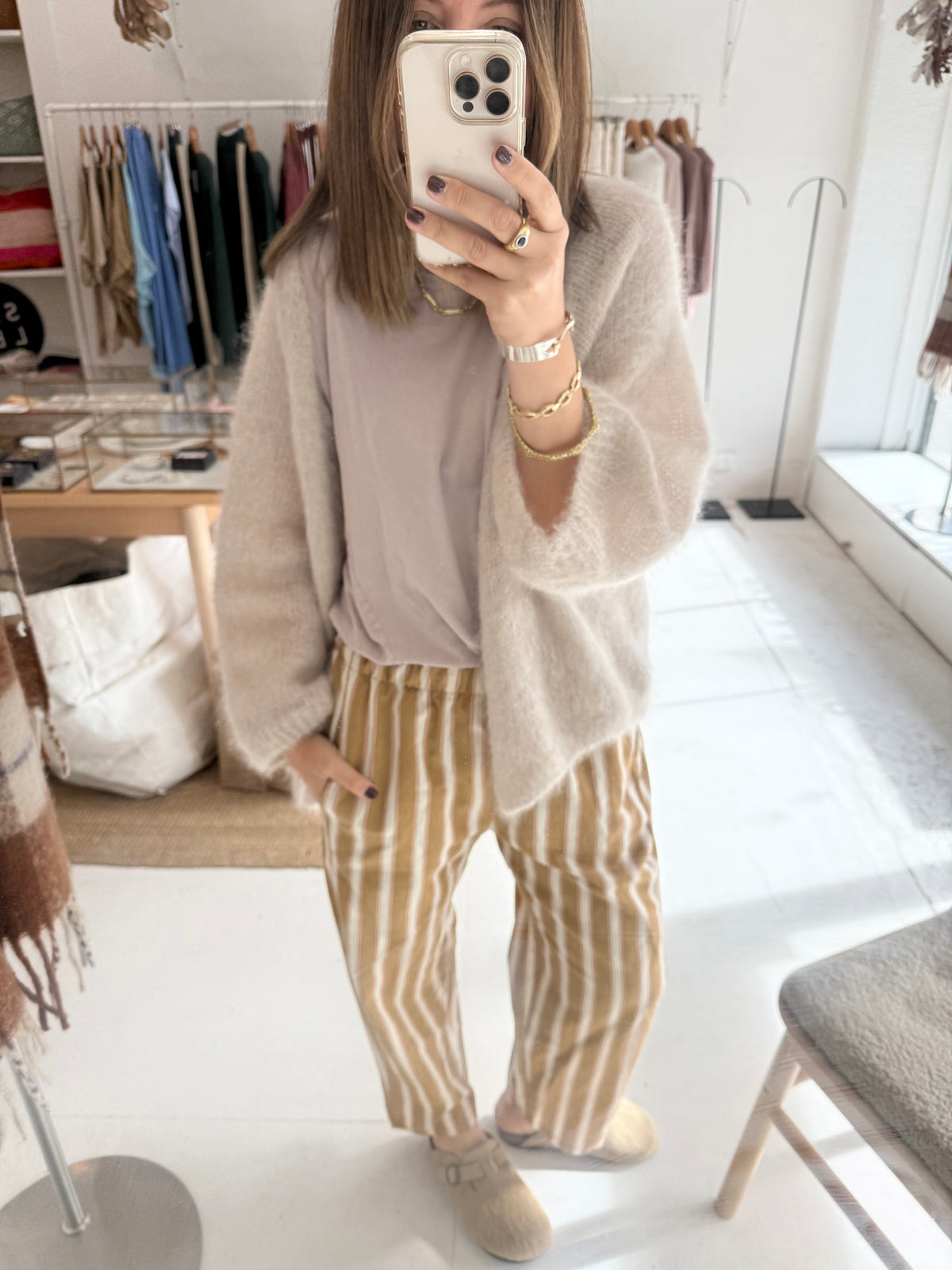 Johanna cotton stripe pant- Mustard/Pink/White