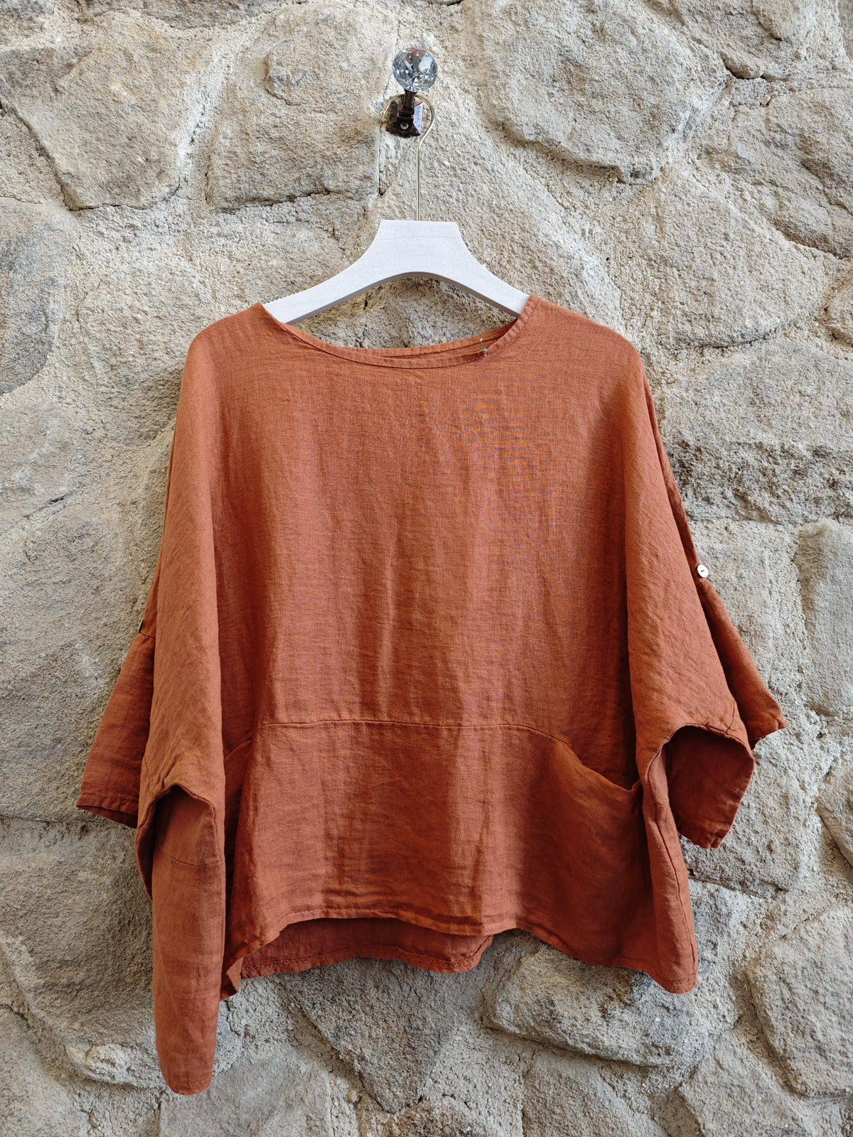 Made in Italy Pocket 100% Linen Blouse - White, Pink, Terracotta