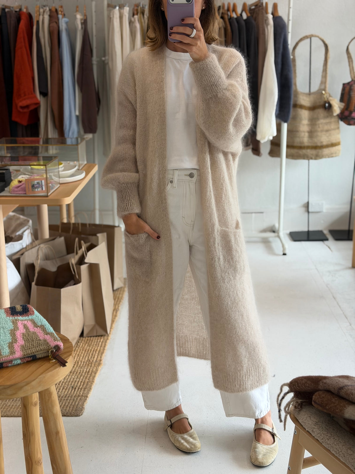 Mohair Long cardigan- Beige