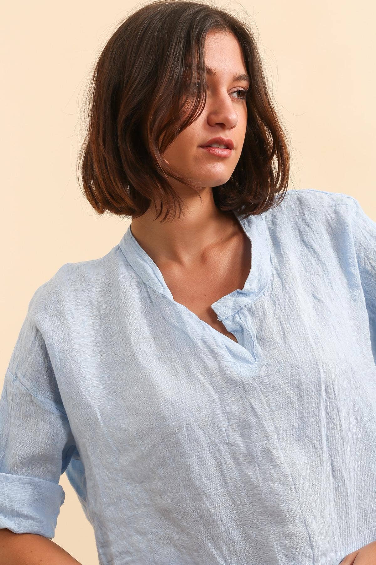 Made in Italy 100% Linen v-neck Easy Top