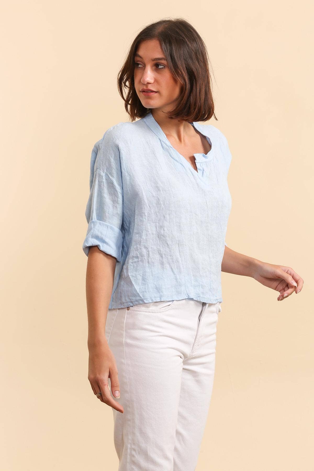 Made in Italy 100% Linen v-neck Easy Top