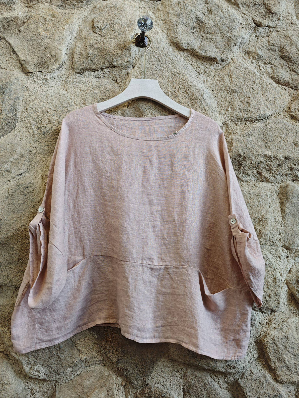Made in Italy Pocket 100% Linen Blouse - White, Pink, Terracotta
