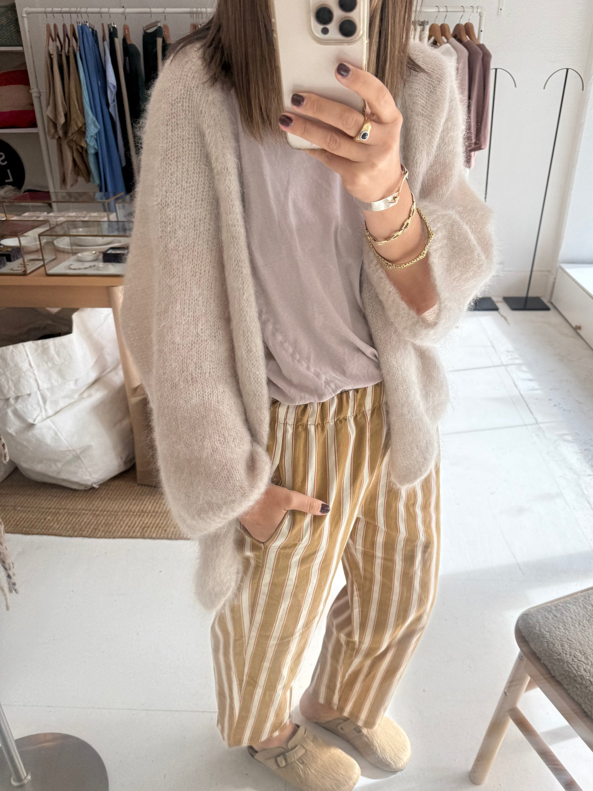 Johanna cotton stripe pant- Mustard/Pink/White