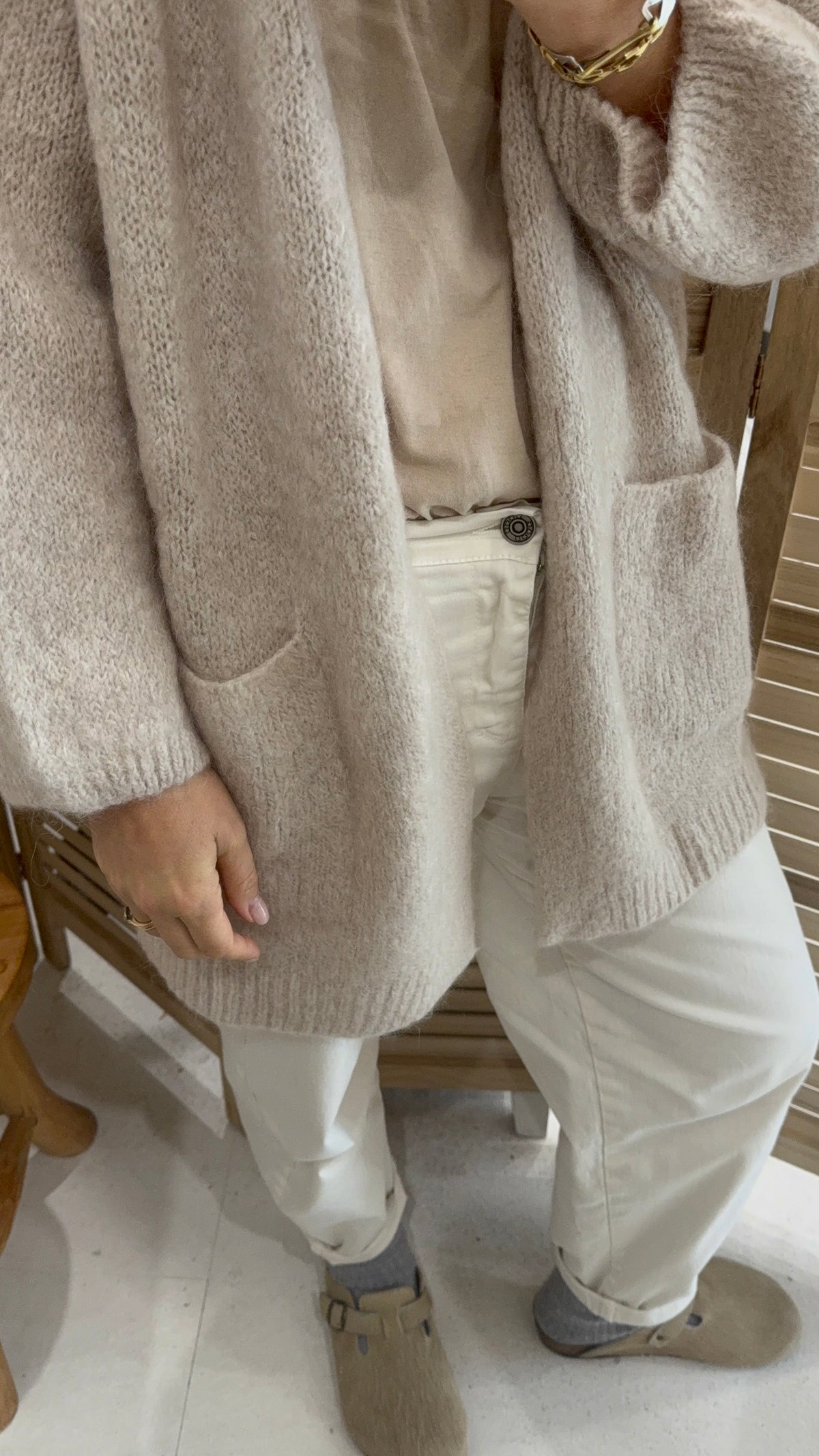 Nais Paris mid-length Mohair and Wool Cardigan- Beige