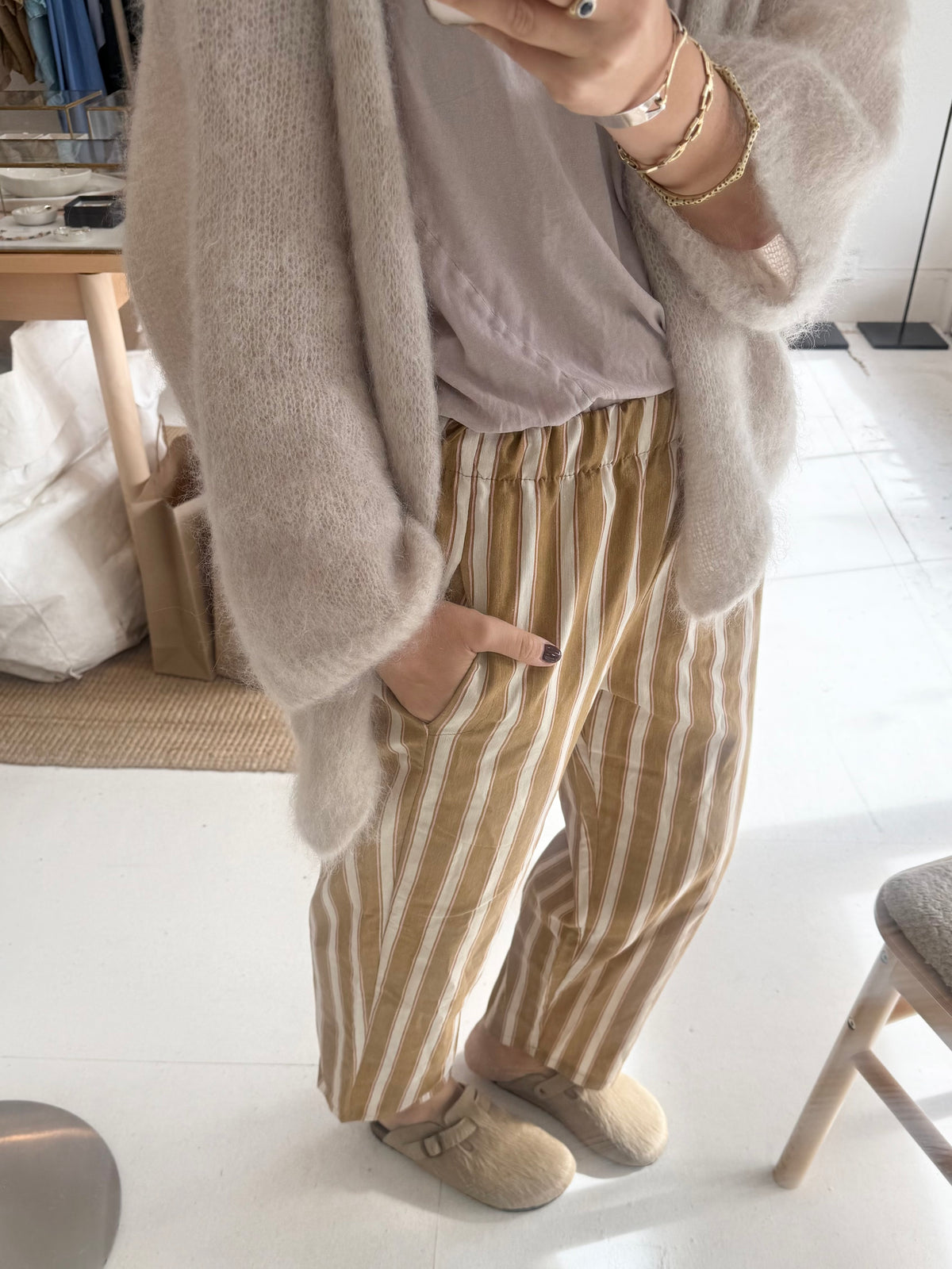 Johanna cotton stripe pant- Mustard/Pink/White