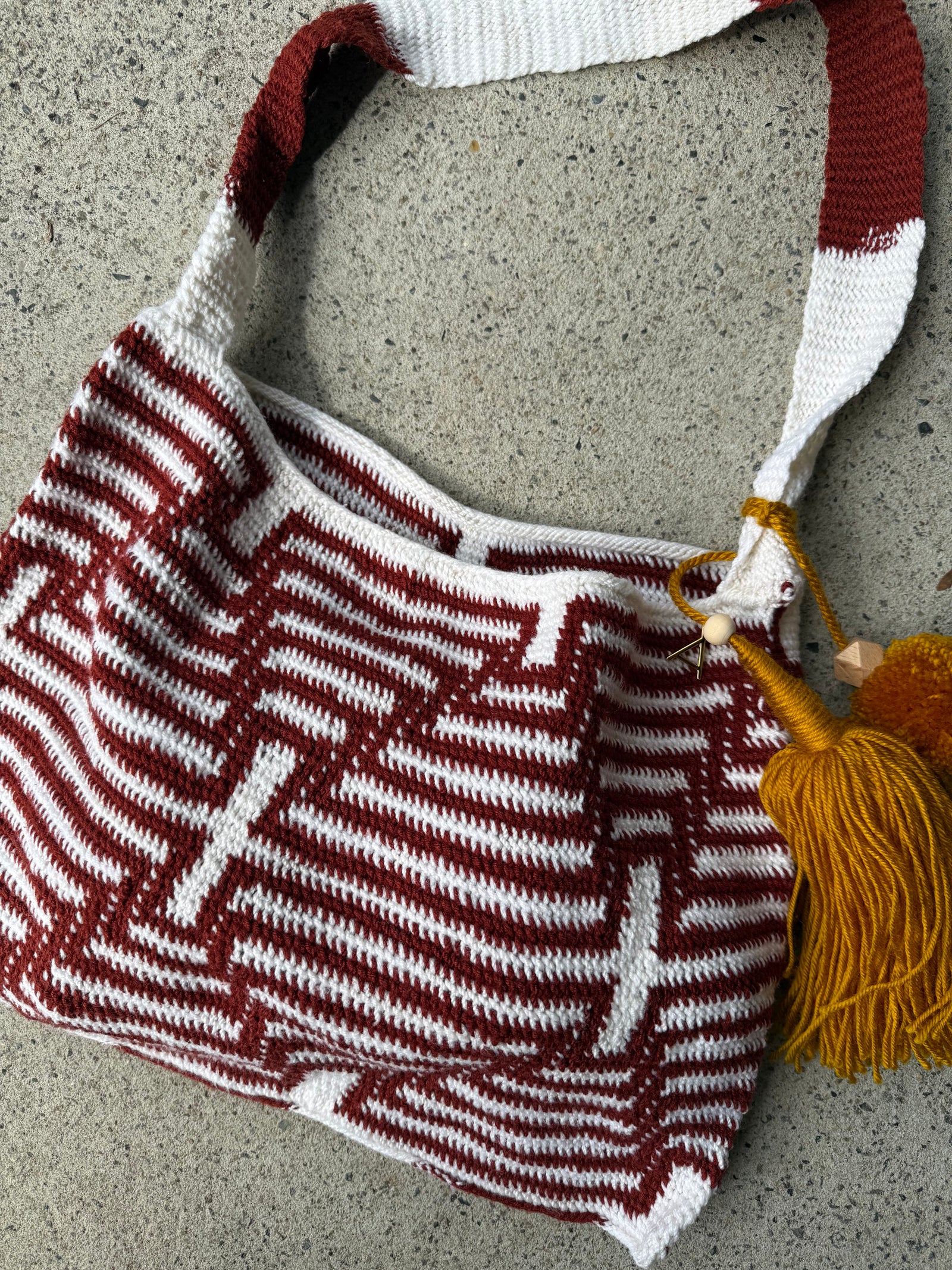 Among Equals Bilum - Marone/White/Mustard