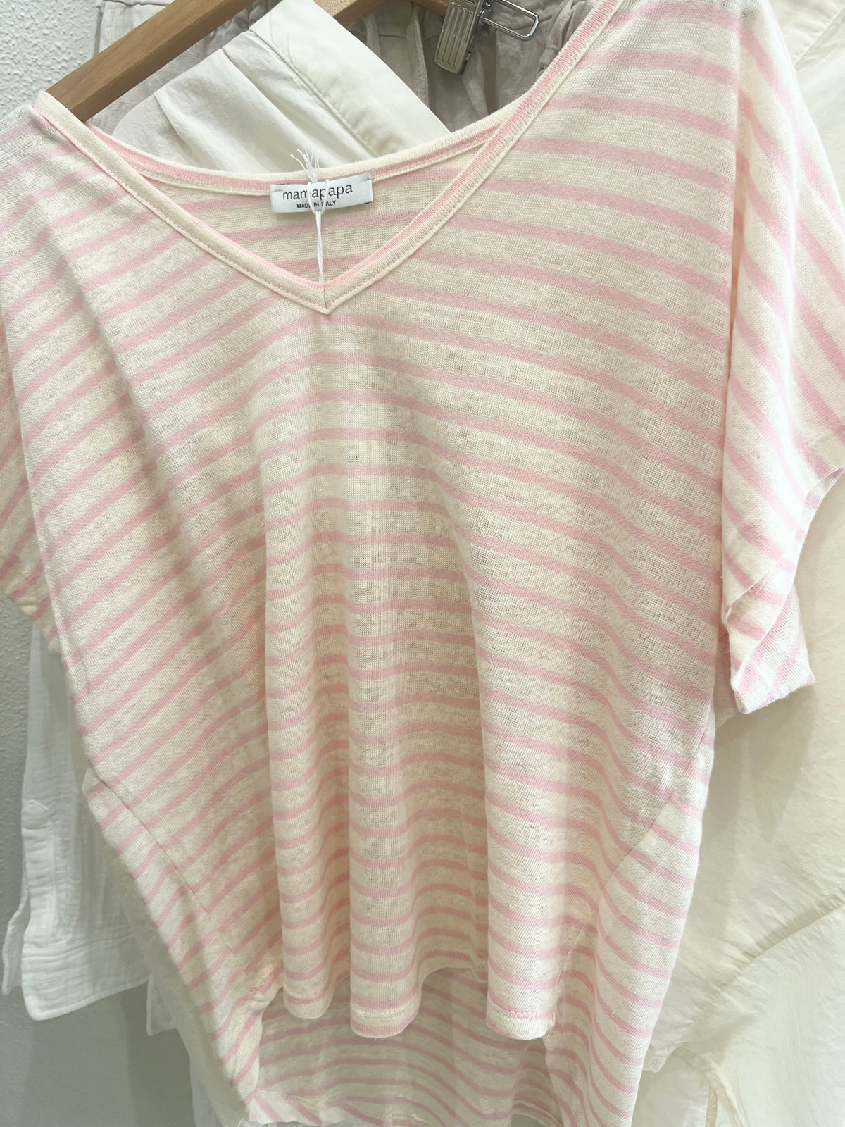 Mamapapa Mudgee V Neck Stripes Pink Tee