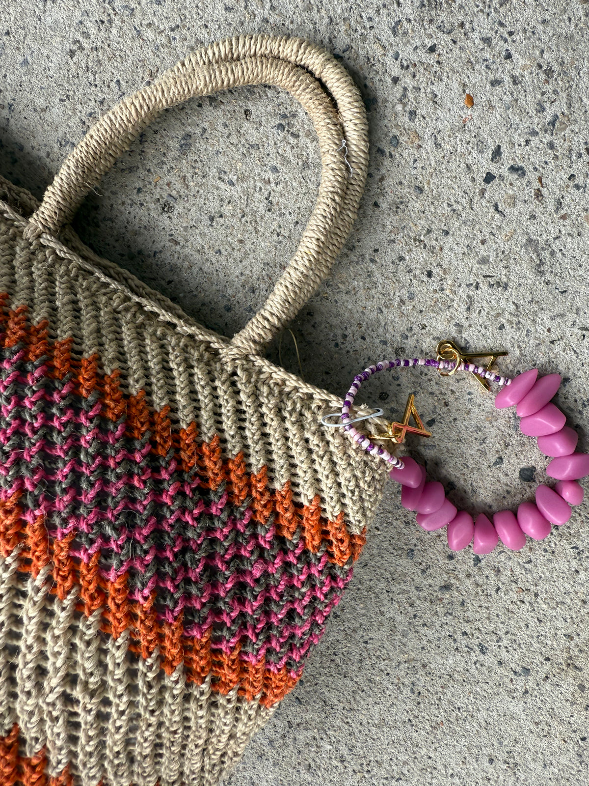 Among Equals Peach and lilac stripe mini shopper