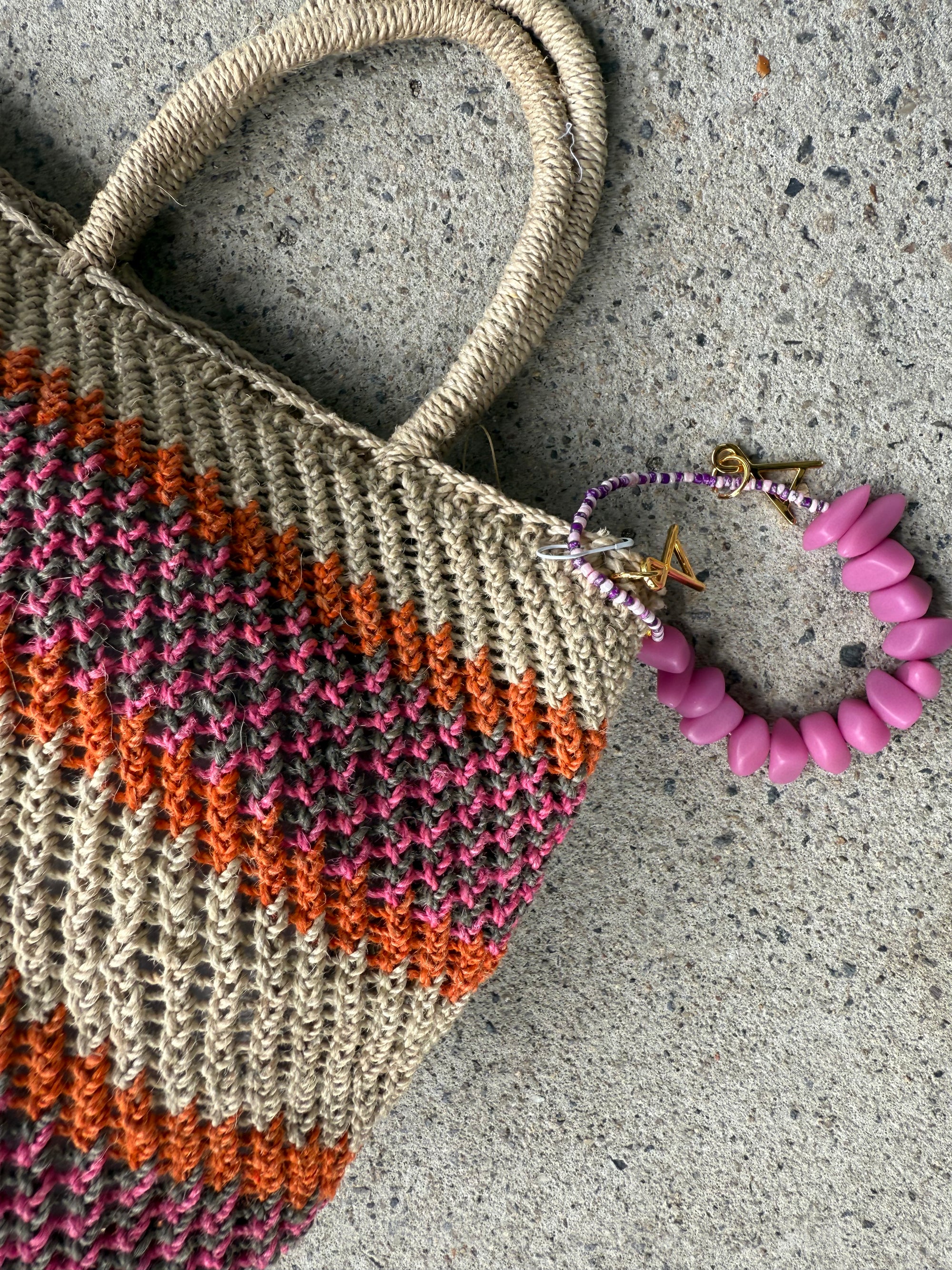 Among Equals Peach and lilac stripe mini shopper