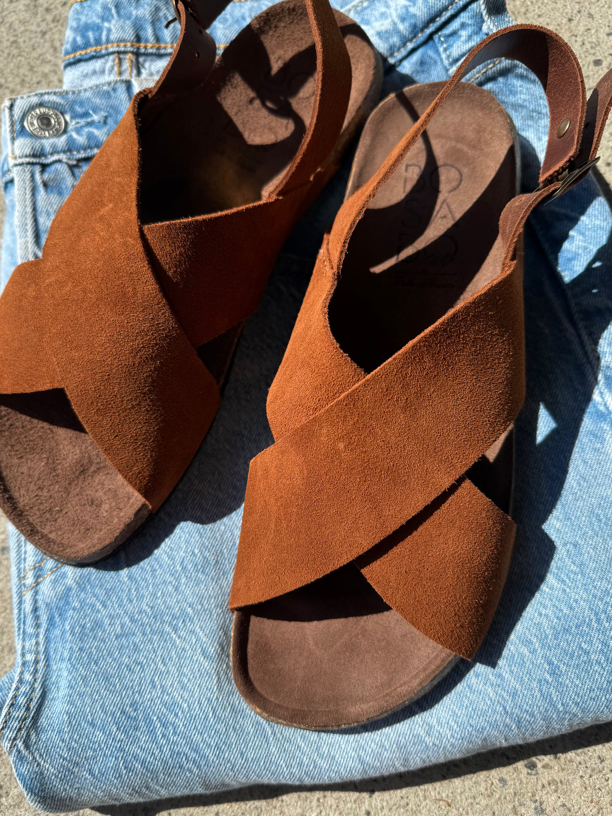 Bosabo suede handmade cross over sling-backs