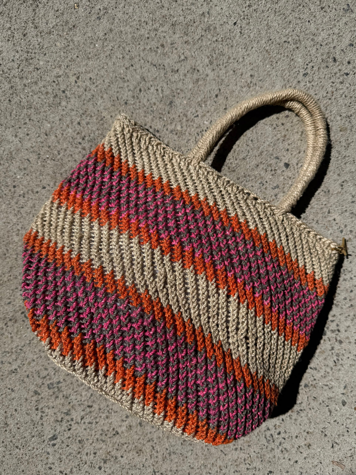 Among Equals Peach and lilac stripe mini shopper