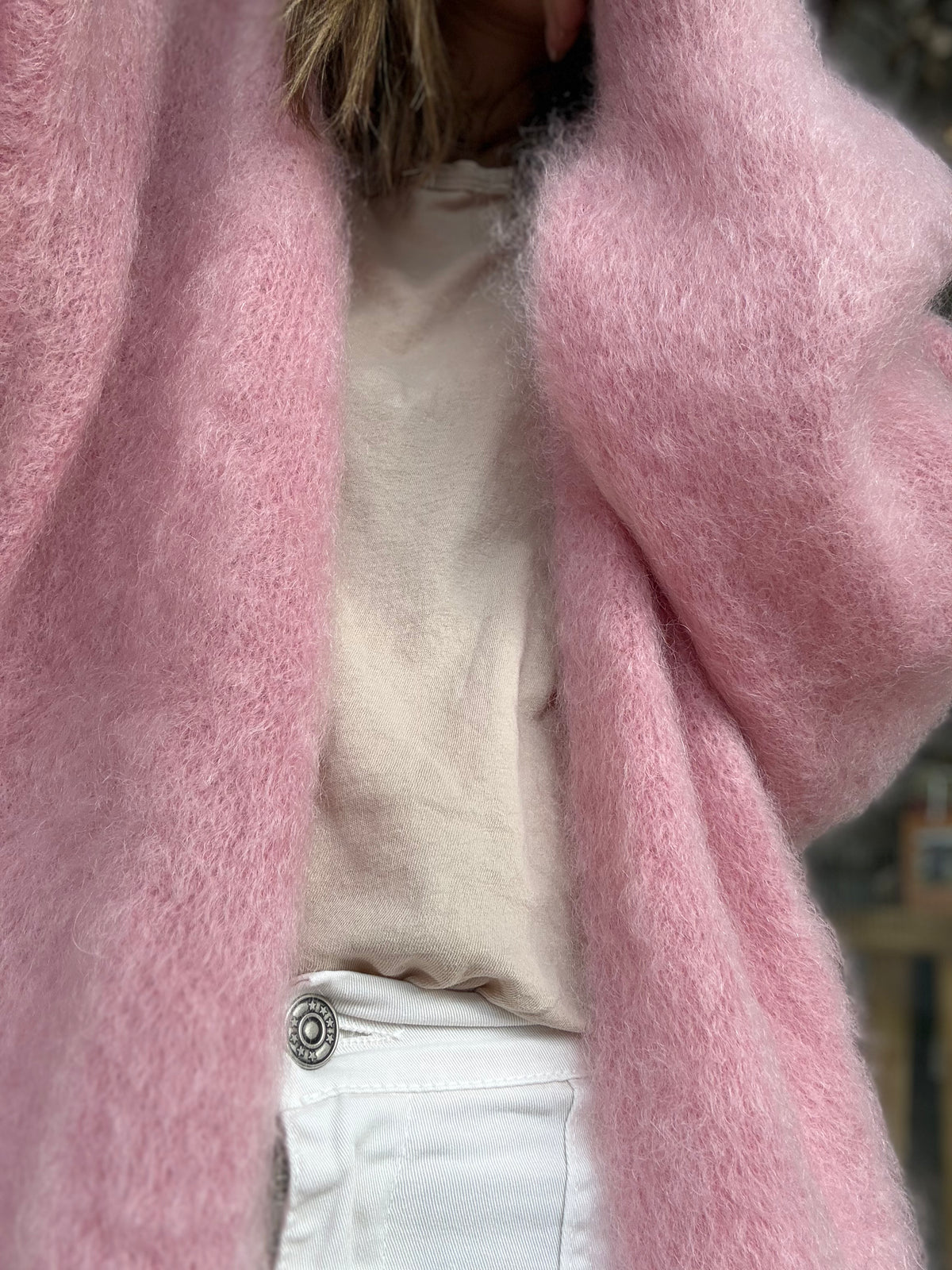 Nais Paris Long open kid mohair cardigan - Pink