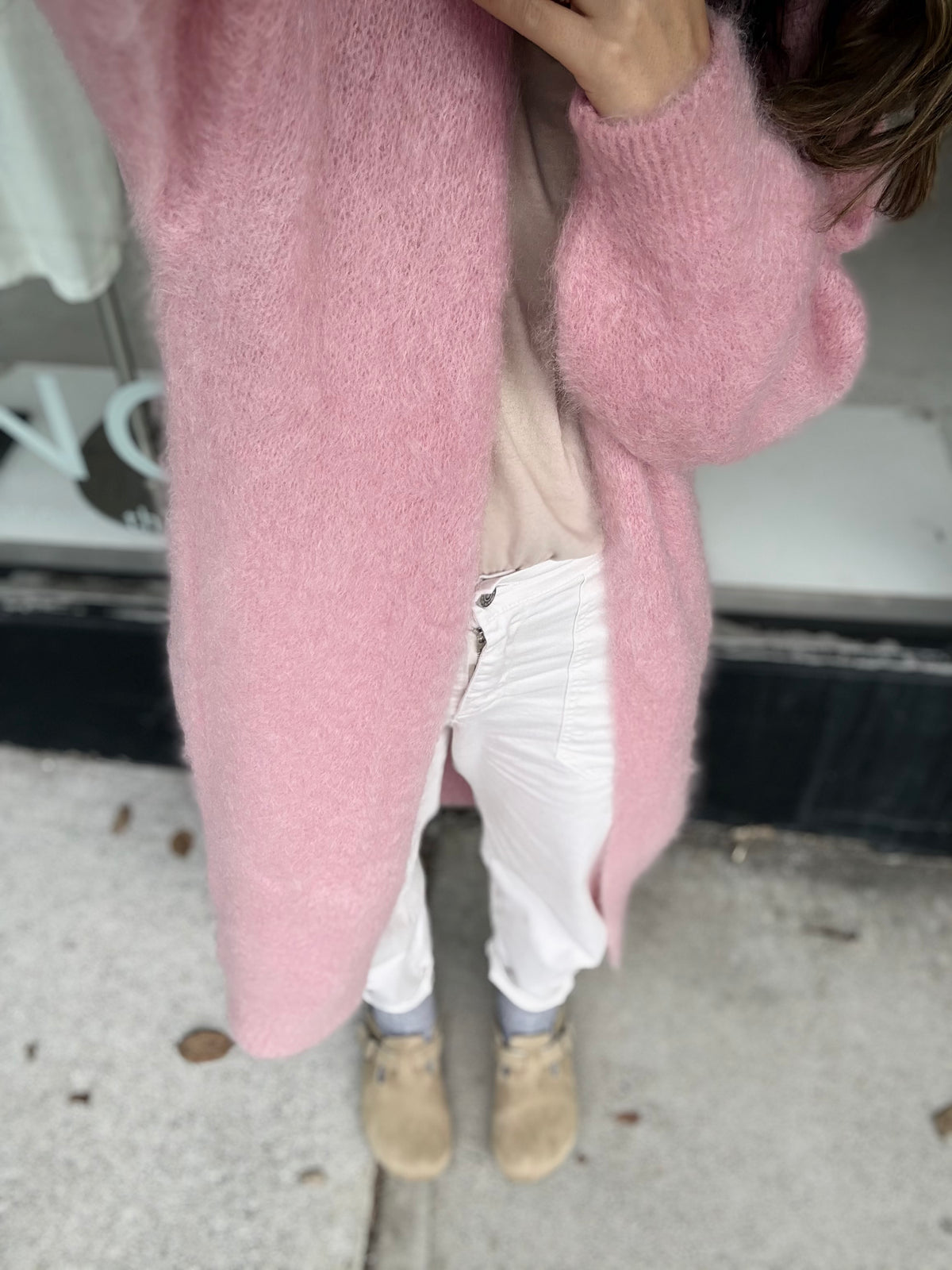 Nais Paris Long open kid mohair cardigan - Pink