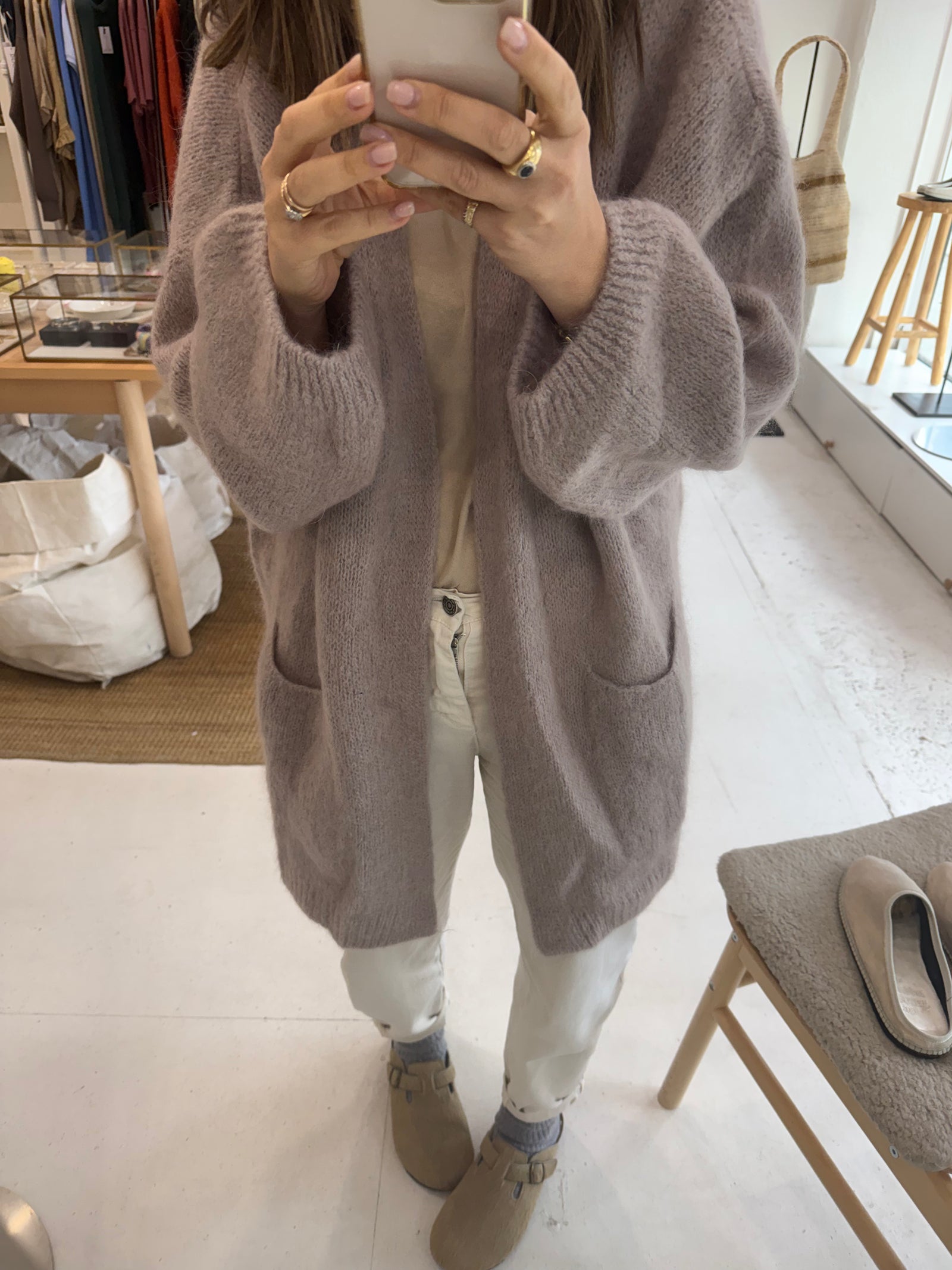 Nais Paris Mohair and Wool mid length cardigan- Walnut