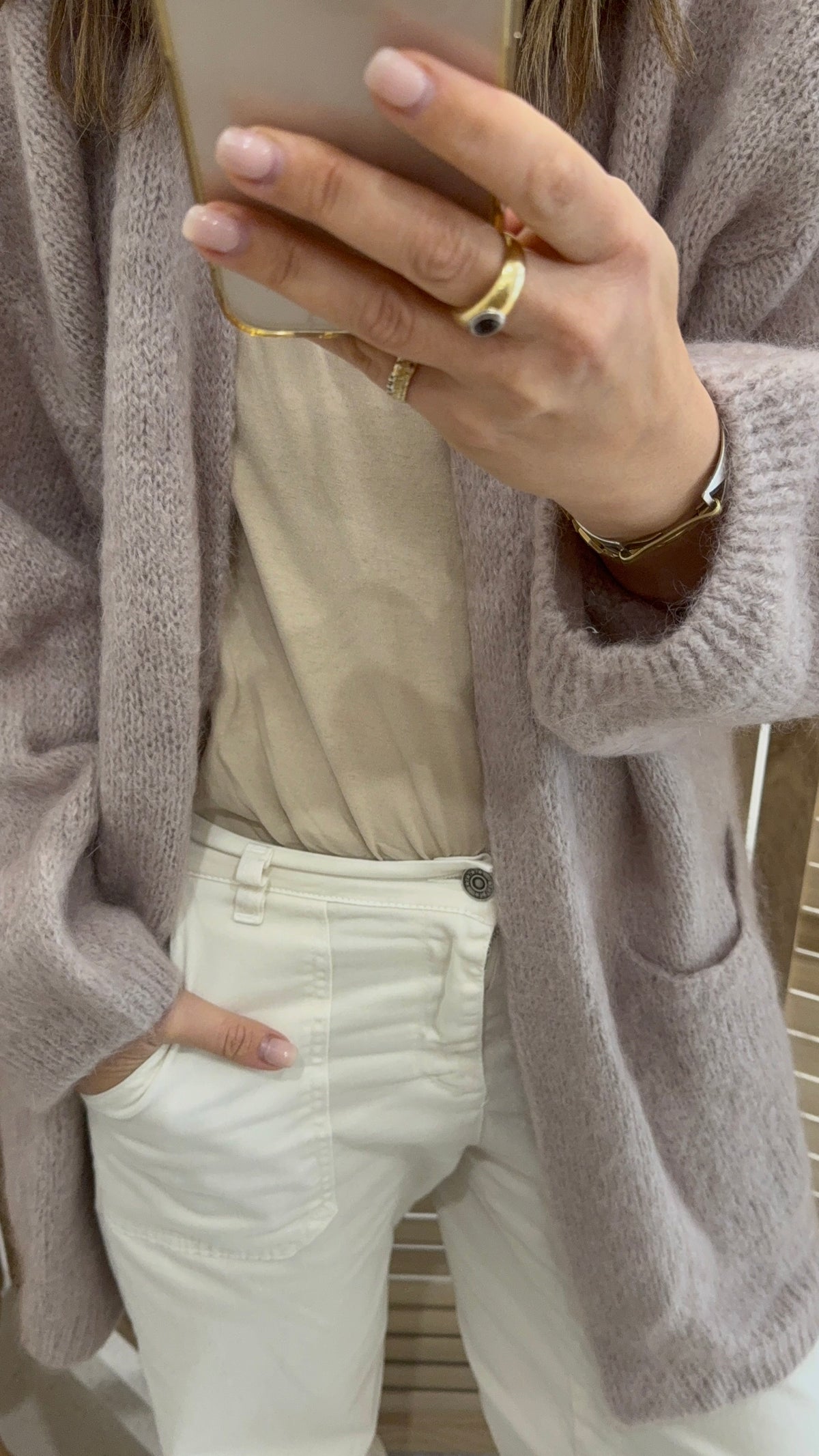 Nais Paris Mohair and Wool mid length cardigan- Walnut