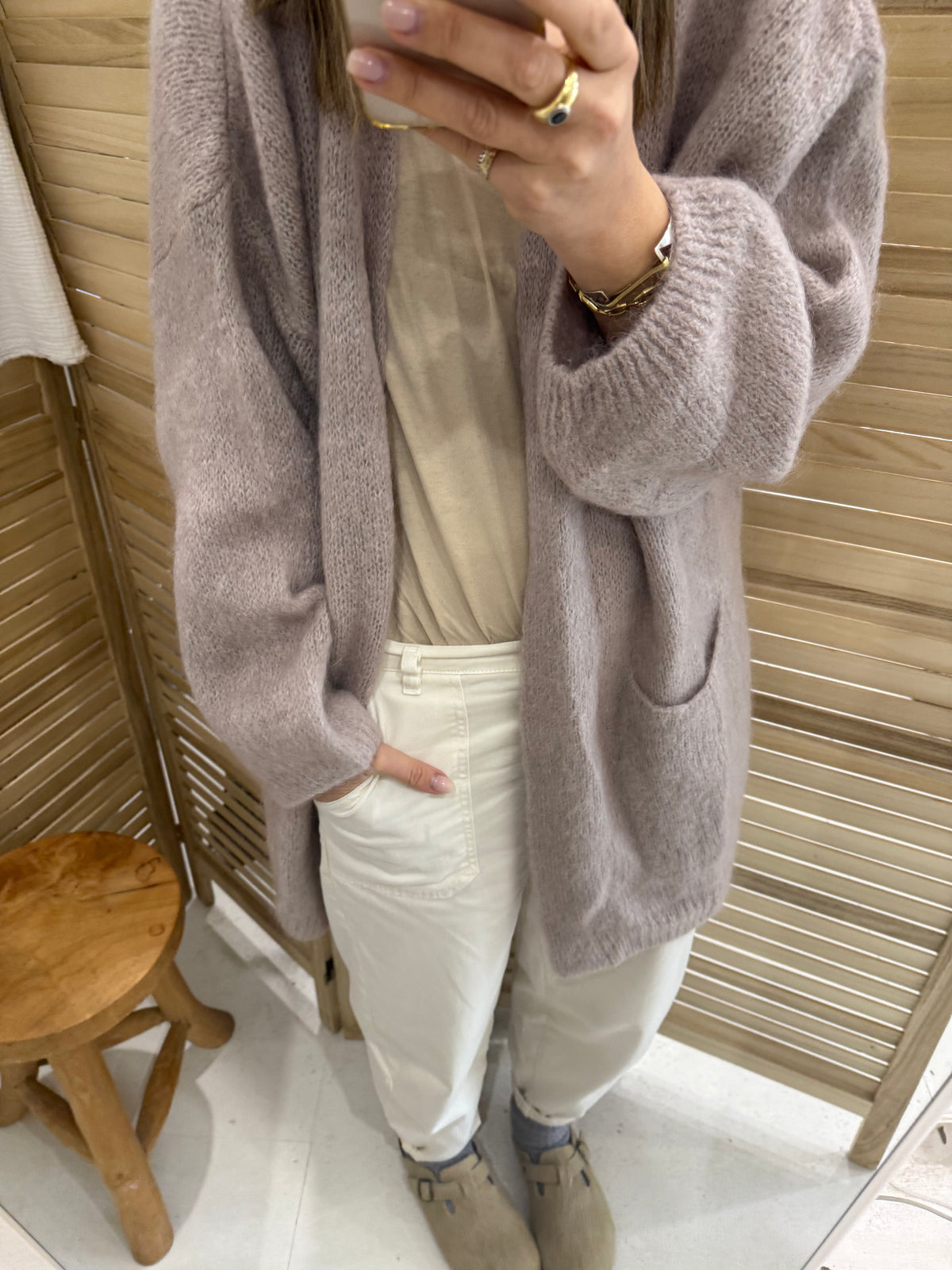 Nais Paris Mohair and Wool mid length cardigan- Walnut