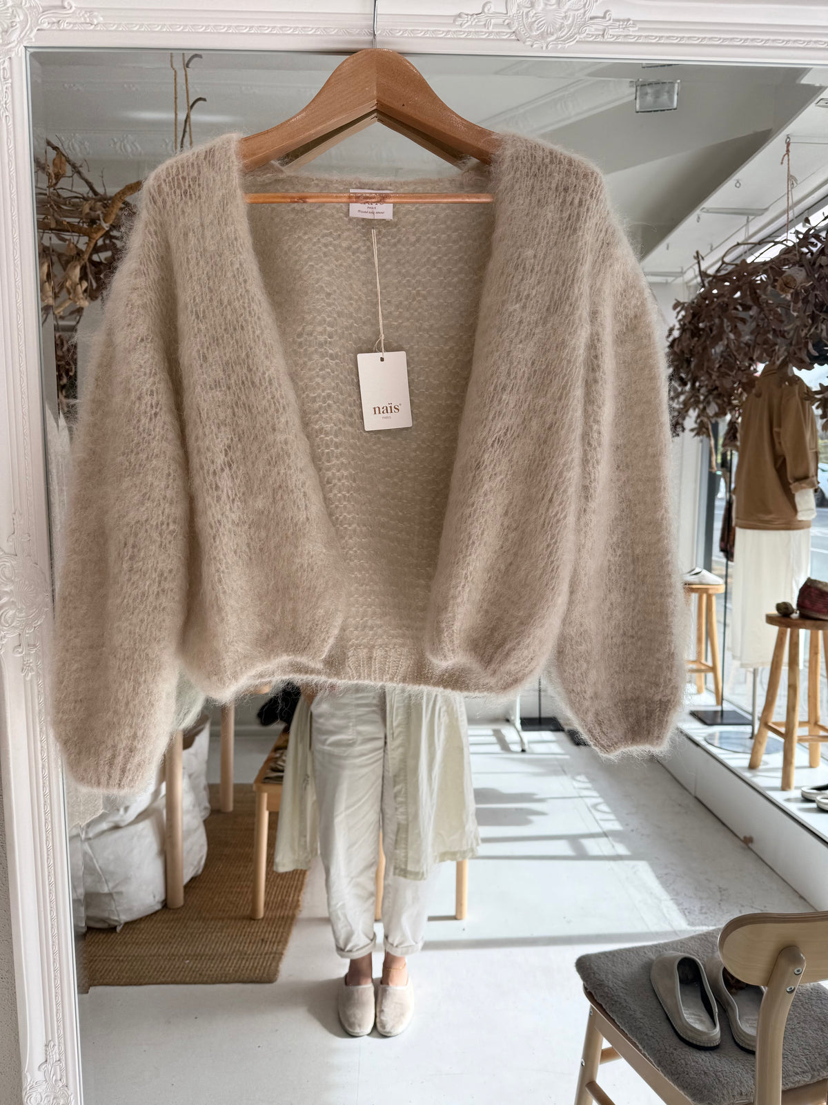 Nais Paris crop kid mohair cardigan - Oyster