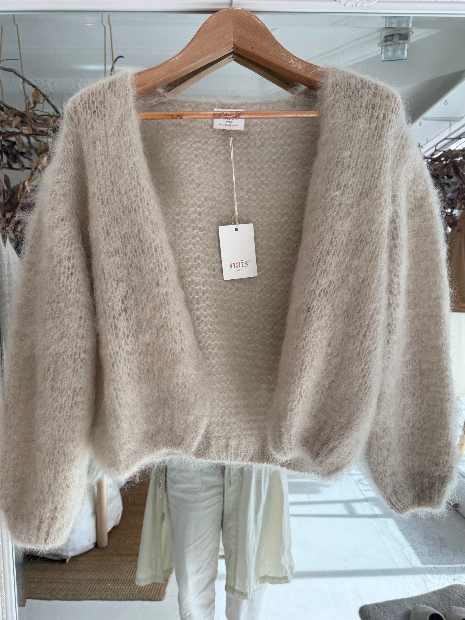 Nais Paris crop kid mohair cardigan - Oyster