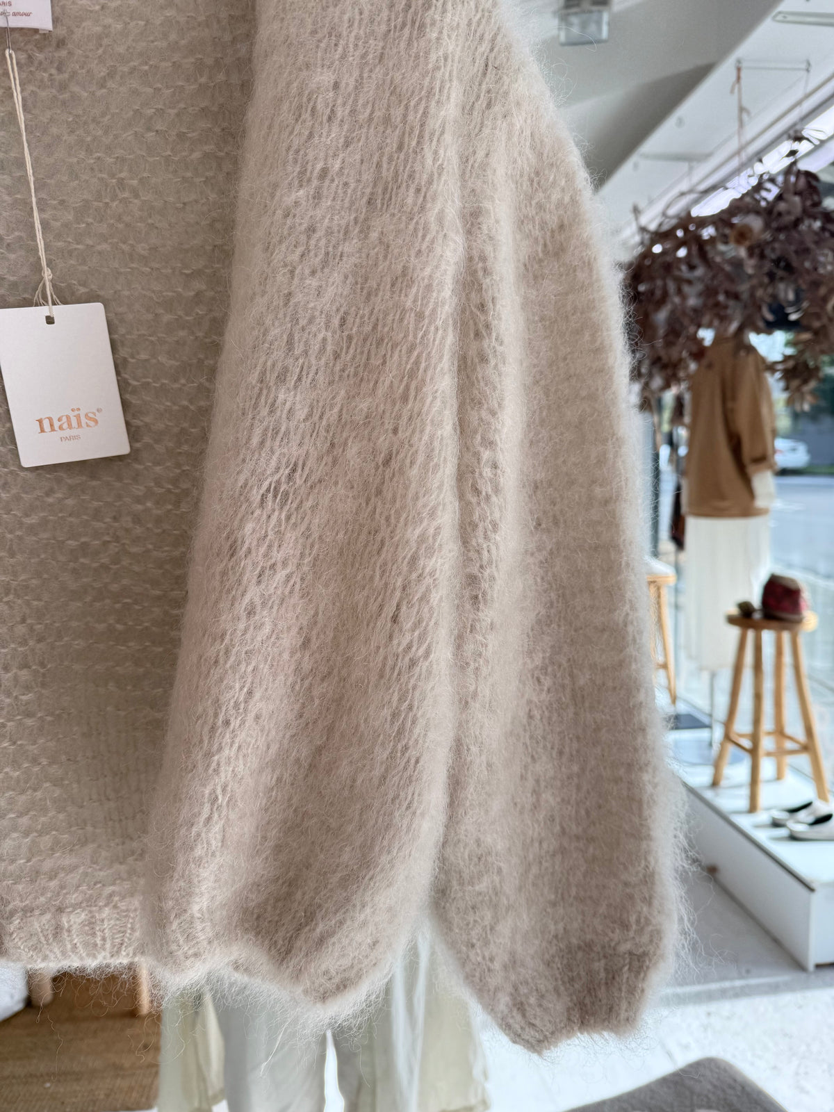 Nais Paris crop kid mohair cardigan - Oyster
