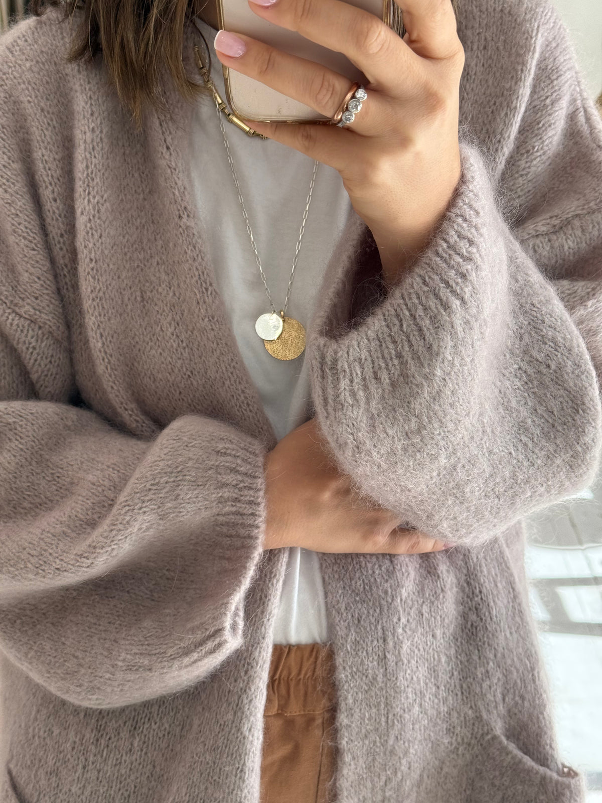 Nais Paris Mohair and Wool mid length cardigan- Walnut