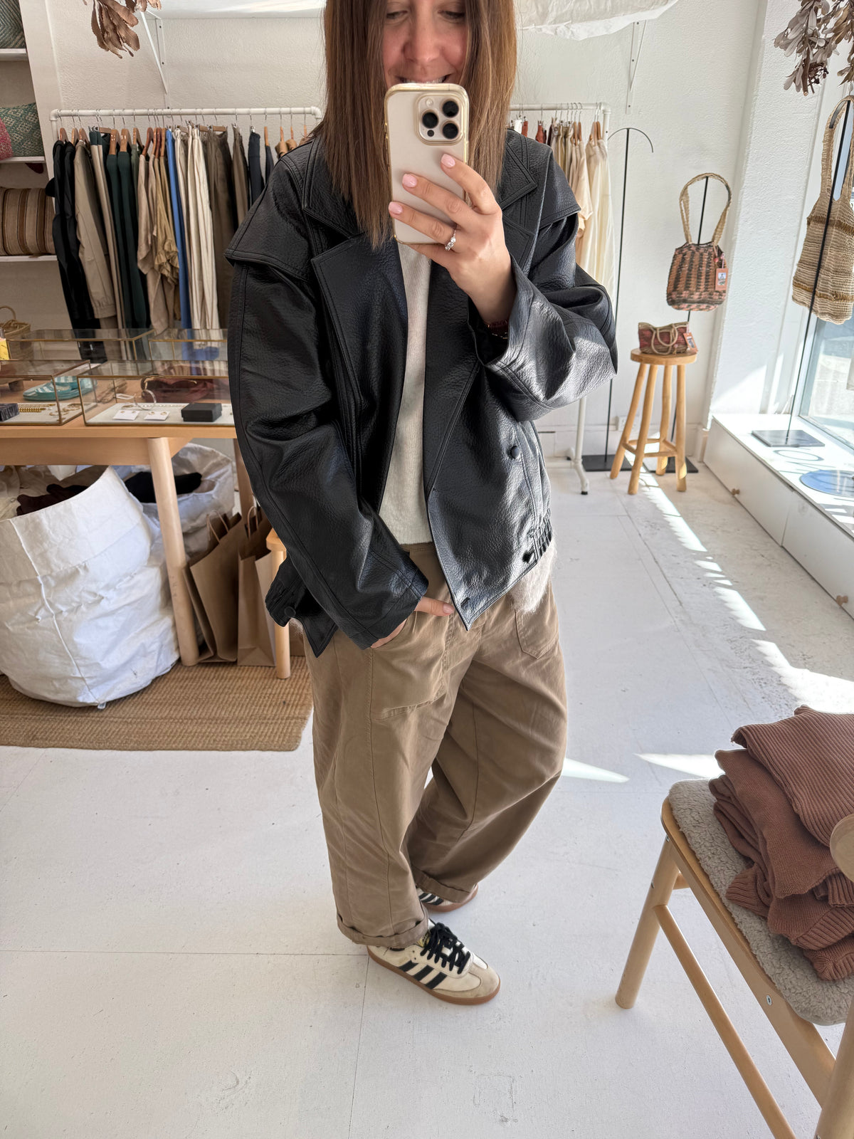 The oversized grained faux leather Jacket