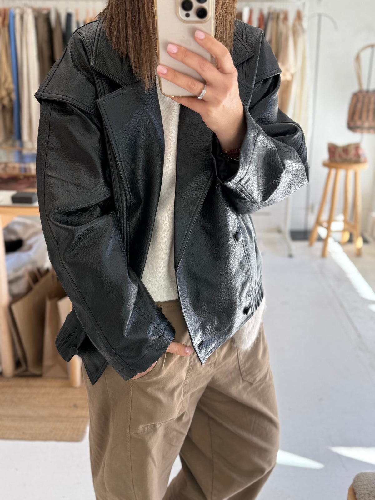 The oversized grained faux leather Jacket