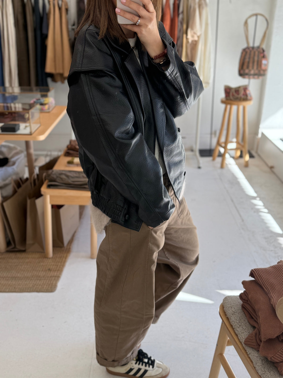 The oversized grained faux leather Jacket
