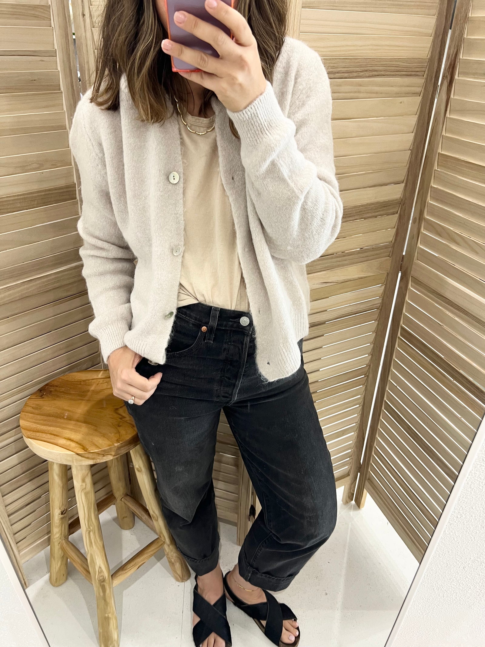 Nais Paris Super Fine Alpaca Button Crew Neck Cardigan