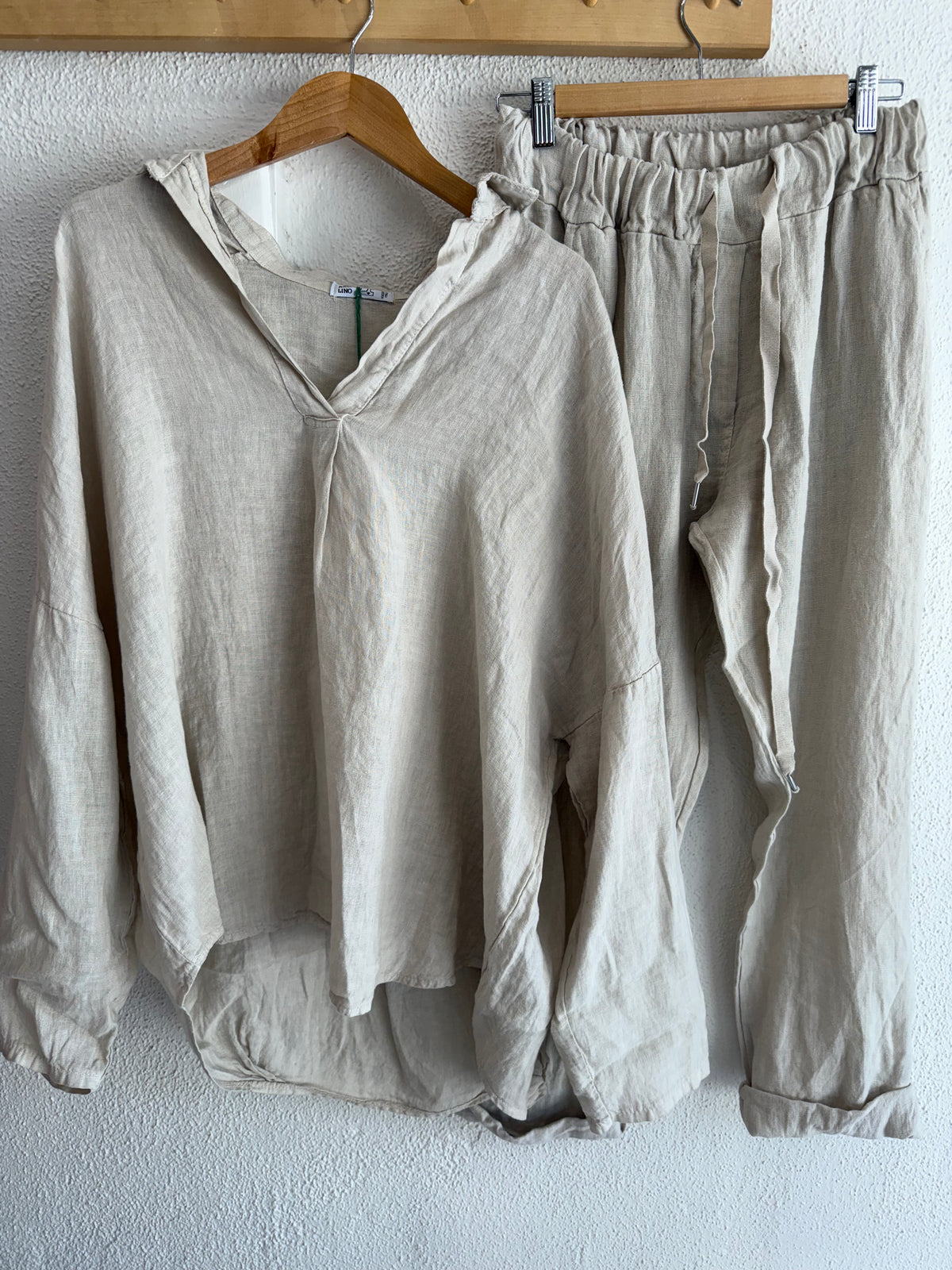 Made in Italy Linen- Grandpa Blouse - Beige
