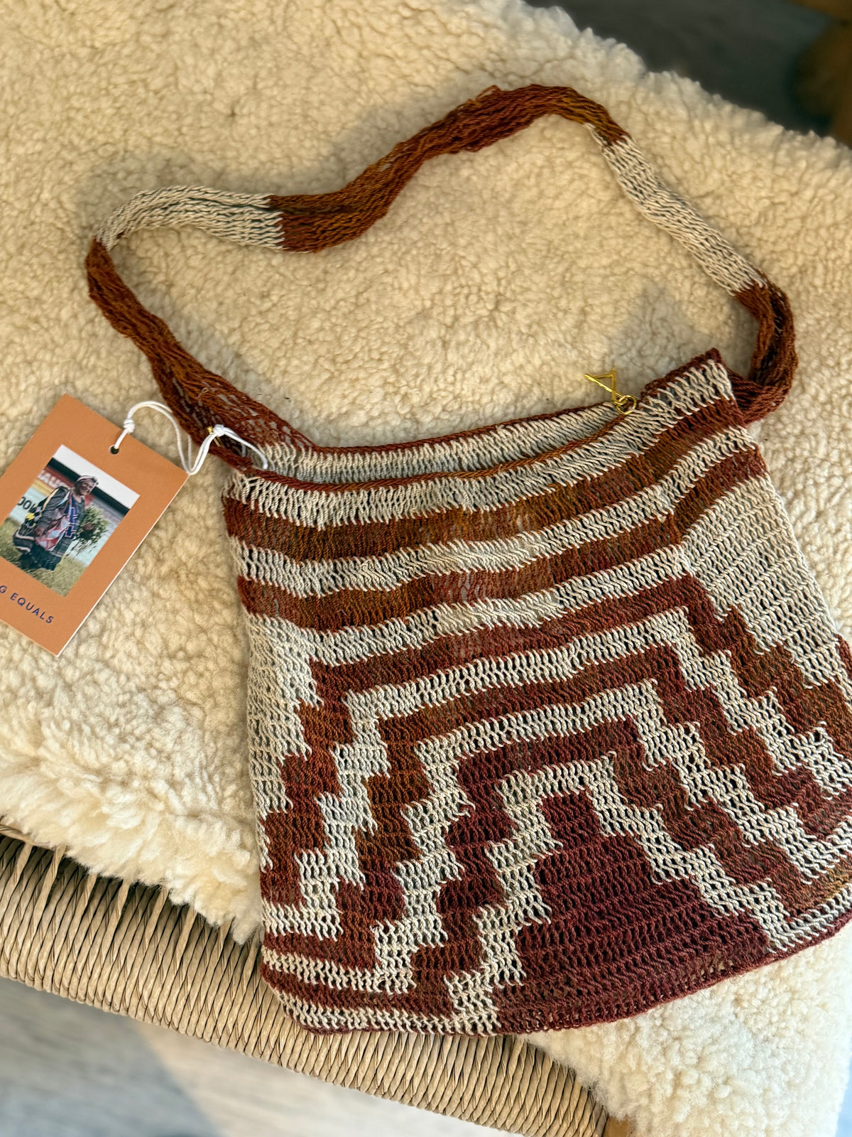 Among Equals half bilum choc and natural tote