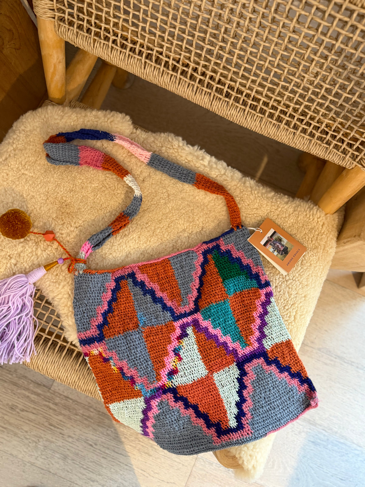 Among Equals Diamond Design medium bilum tote bag