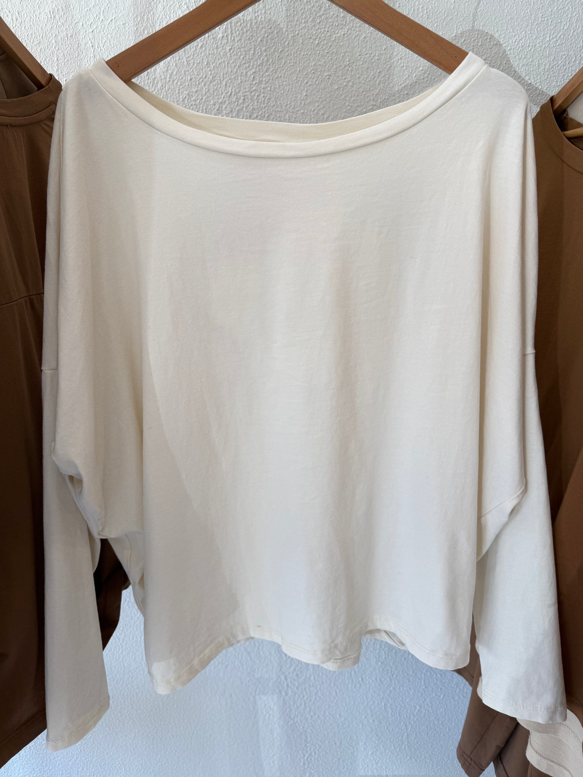 The Darling wide round neck Long Sleeve Cotton Tee - Ecru