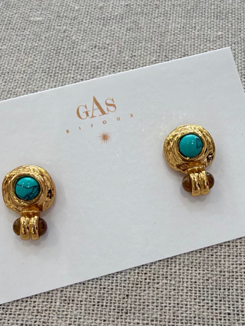Gas Bijoux Amarante Mini Stud Earrings- Turquoise and Gold