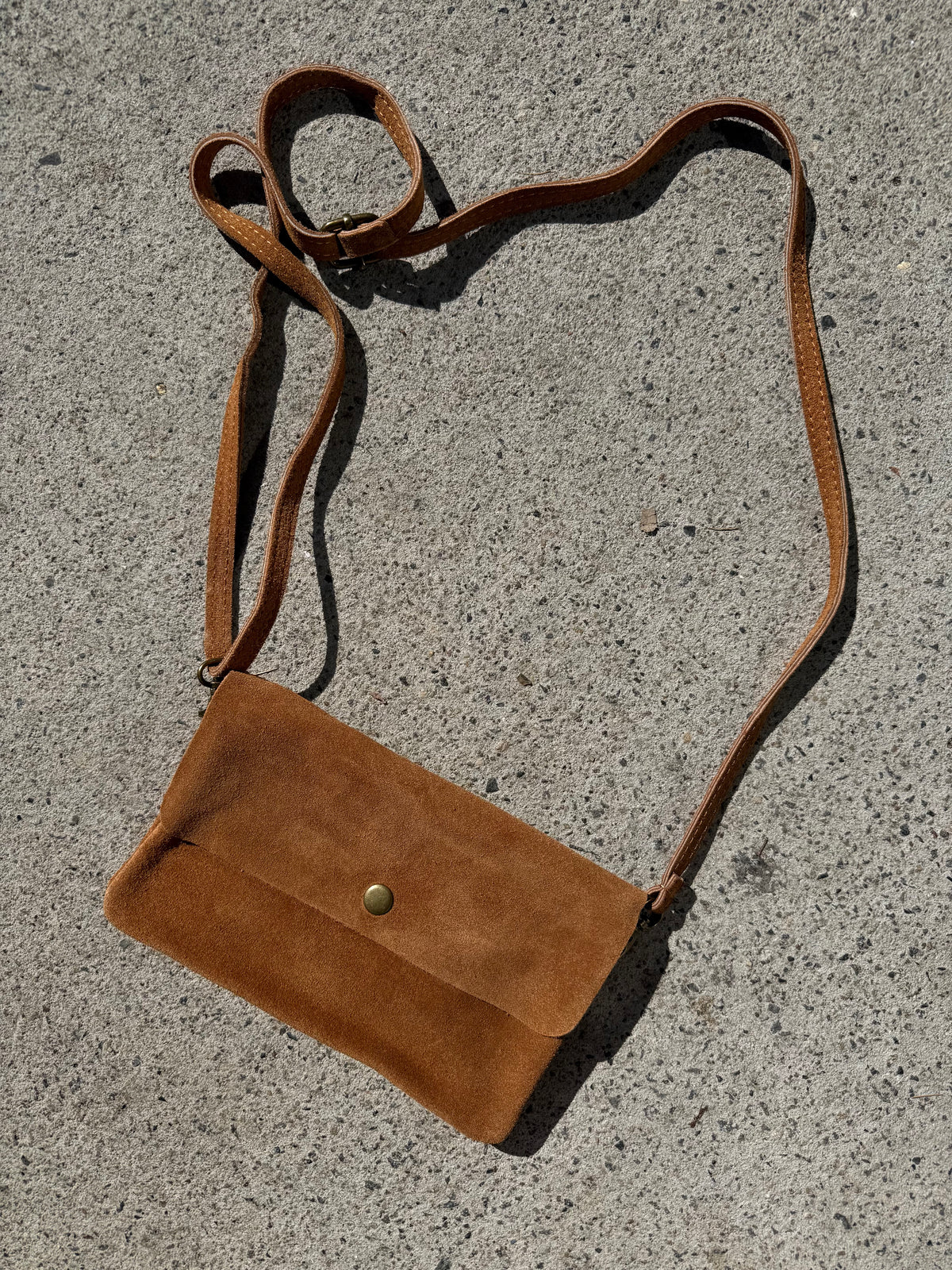 Tan Suede cross body pouch bag