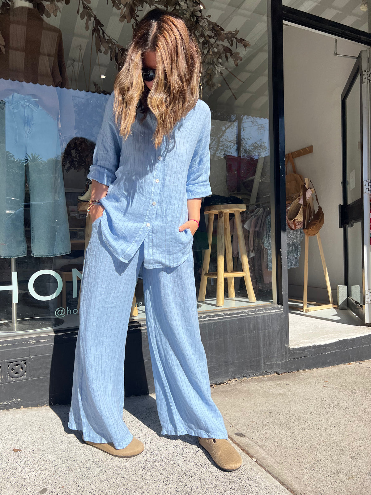 Nais Paris Linen PinStripe wide leg pant