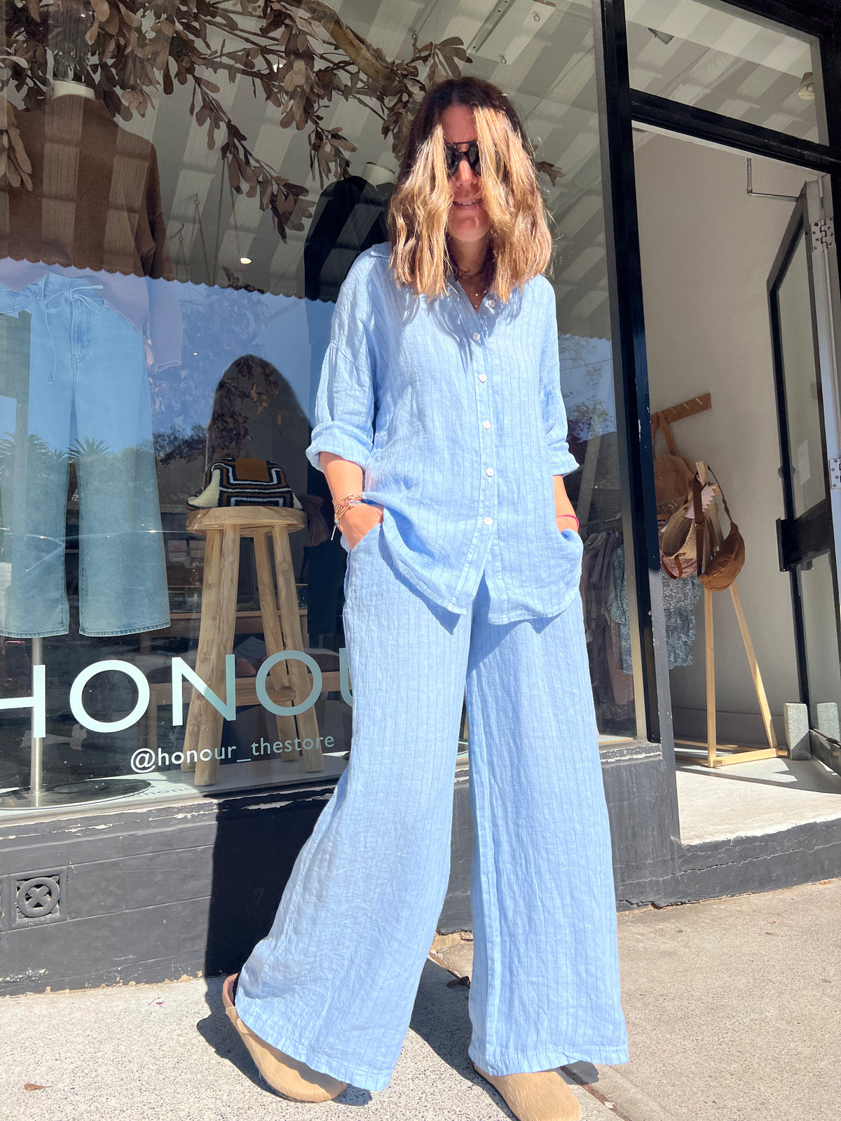 Nais Paris Linen PinStripe wide leg pant