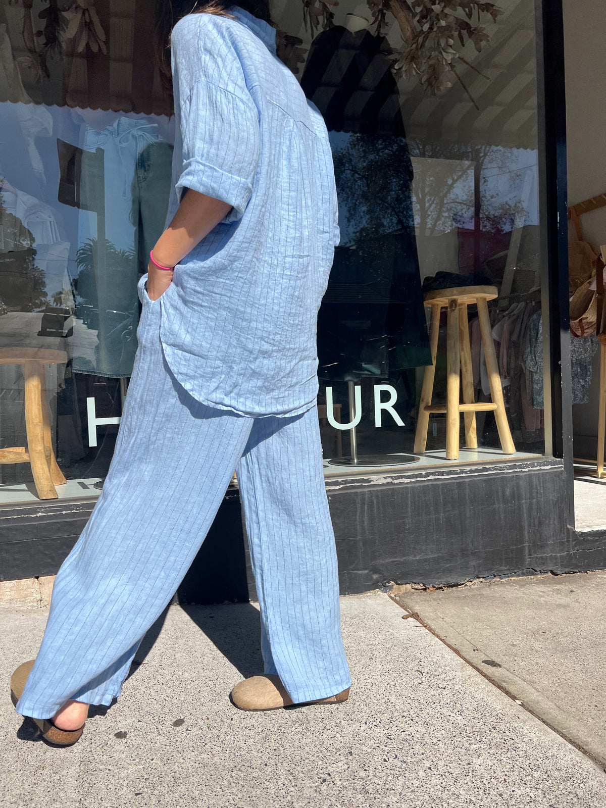 Nais Paris Linen PinStripe wide leg pant