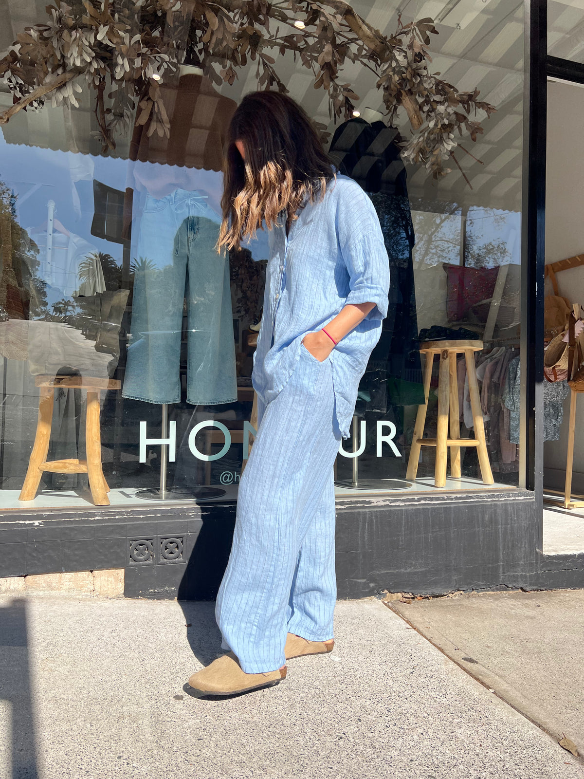 Nais Paris Linen PinStripe wide leg pant