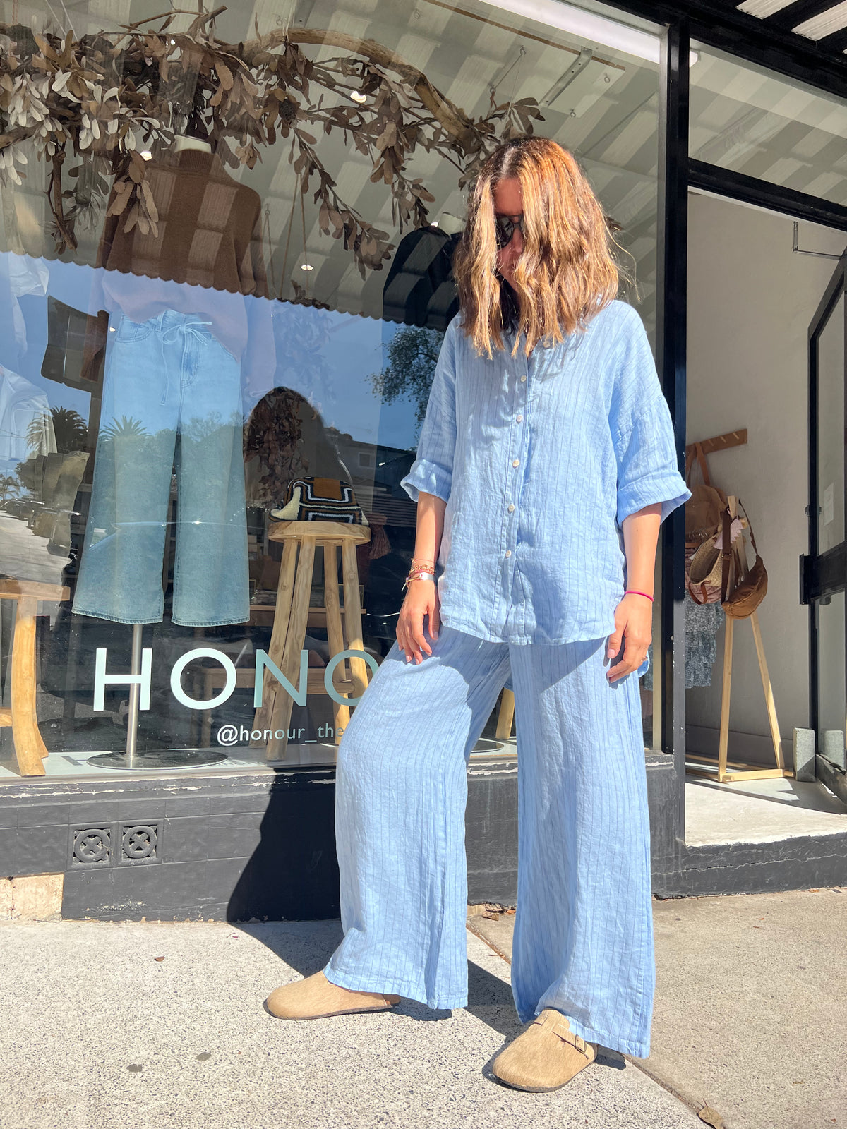 Nais Paris Linen PinStripe wide leg pant