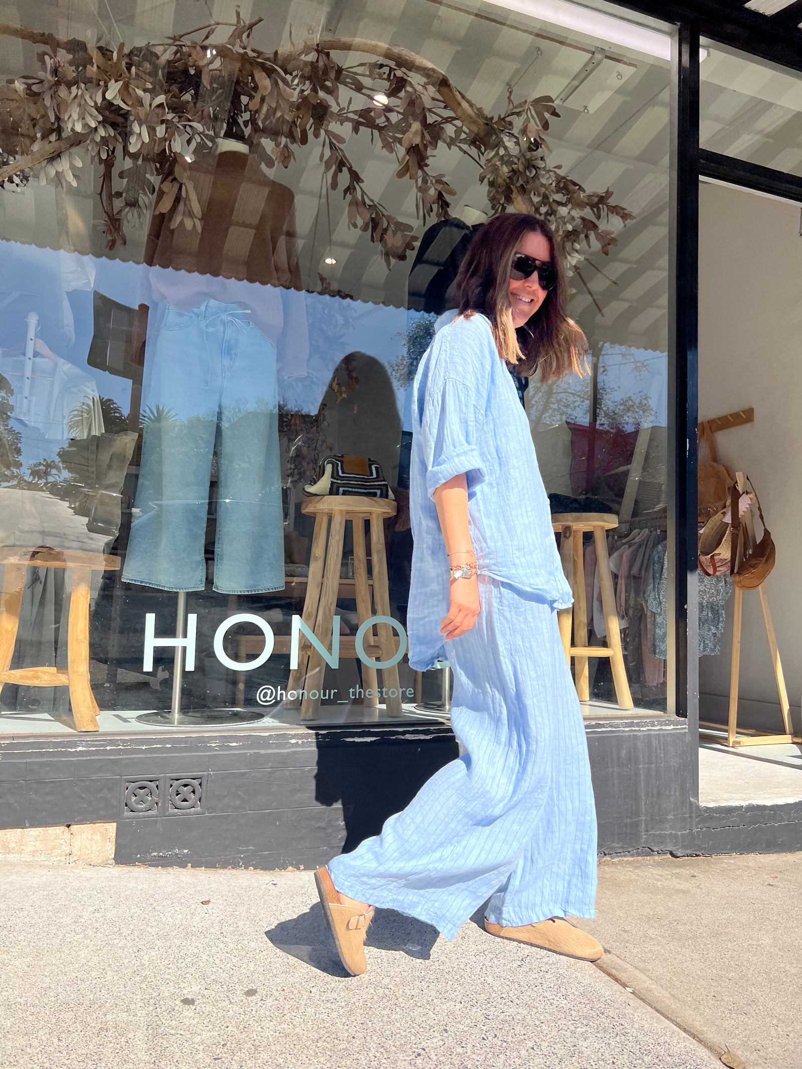 Nais Paris Linen PinStripe wide leg pant