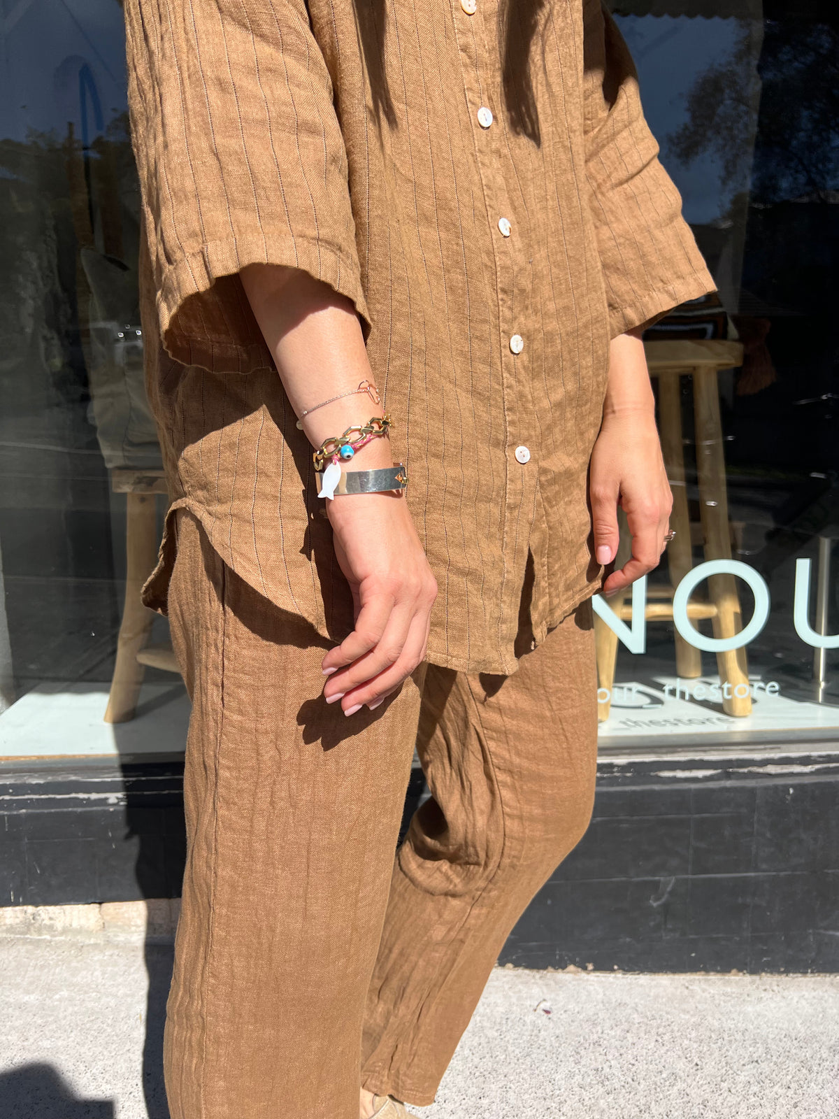 Nais Paris 100% linen camel pant