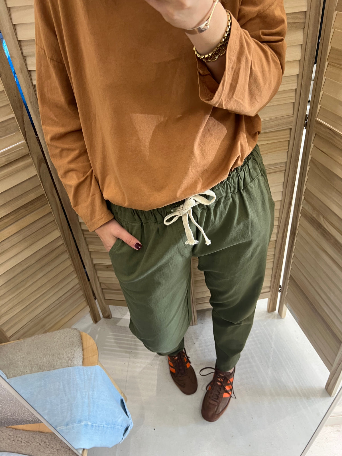 Nais Paris Khaki Cotton Slouch Pant