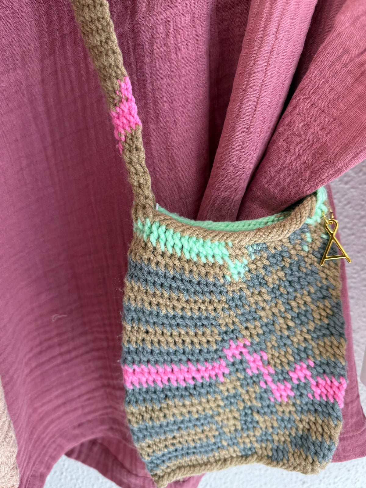 Among Equals Lik Lik Bag - Washed Khaki/black/hot pink/turquise